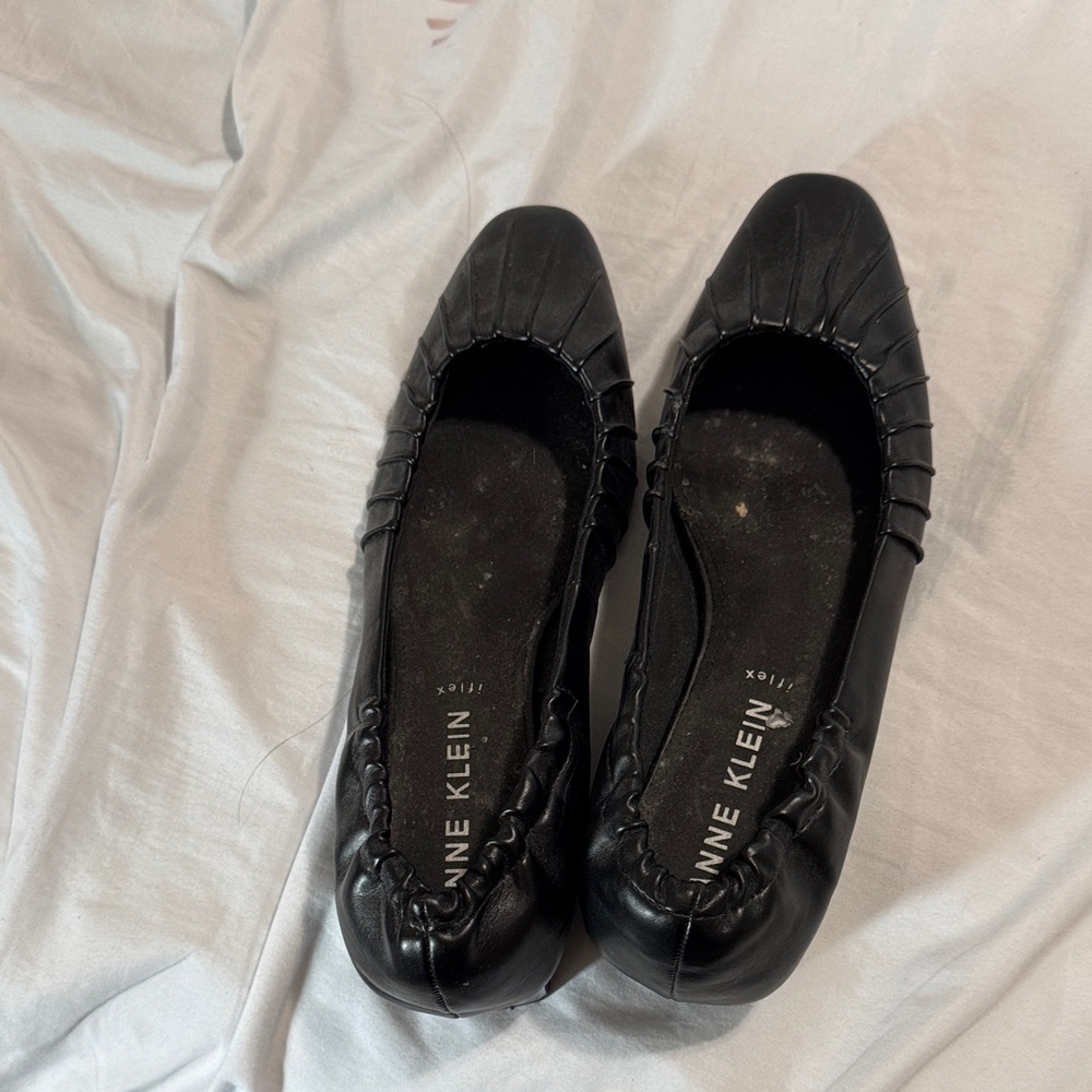 Anne Klein Black Leather Flats